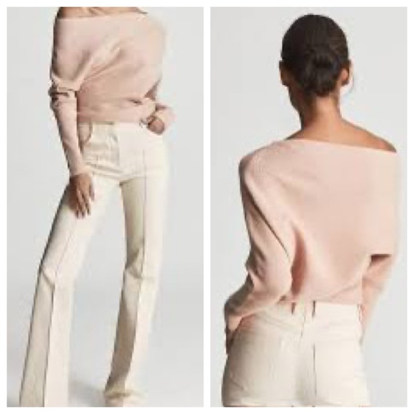 REISS | Laylah Asymmetric Drape Wool Alpaca Blend Sweater | XS | Blush - Picture 1 of 11
